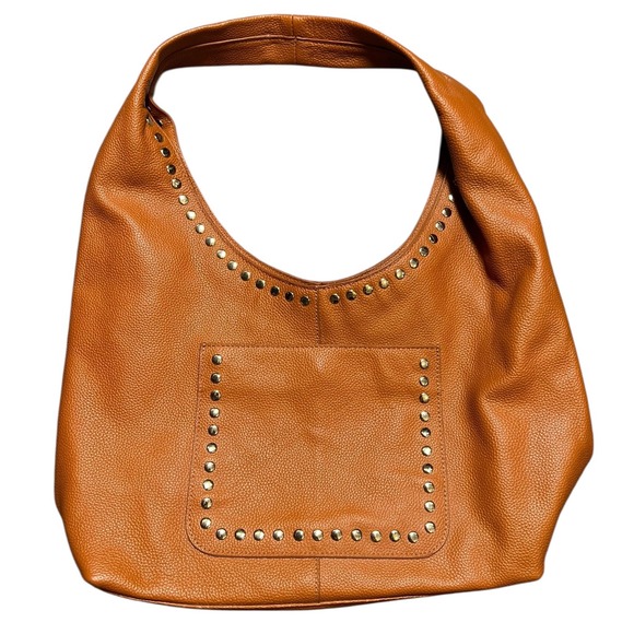Laggo Mara Studded Brown Tan Leather Hobo Shoulder‎ Bag Slouchy Western Carryall